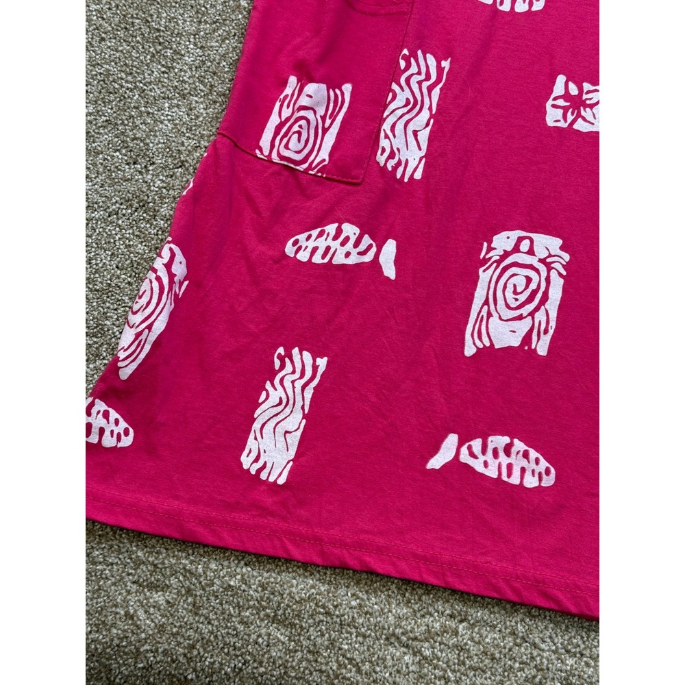 Island Beach Womens Pink Tribal Fish Print Sleeveless Shift Dress Pockets M - Picture 7 of 11